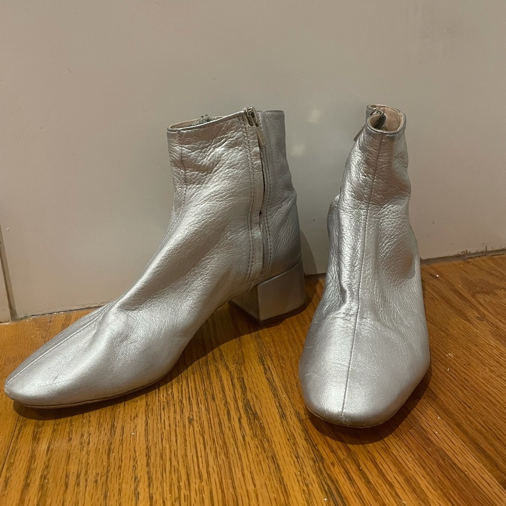 Silver Loeffler Randall Leather Booties with Block Heel